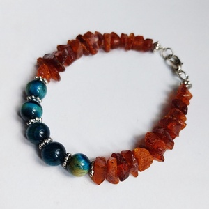 Borostyán és tigrisszem karkötő  - ékszer - karkötő - gyöngyös karkötő - Meska.hu