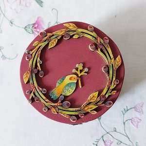 Fagyöngy és madárka - díszdoboz, Ékszer, Ékszertartó, Ékszerdoboz, Festett tárgyak, MESKA
