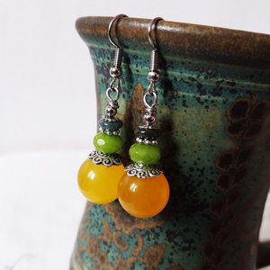 Citromzselé - ásványgyöngyös fülbevaló - ékszer - fülbevaló - lógó fülbevaló - Meska.hu