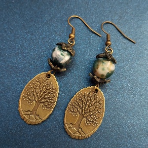 Öreg Tölgy - ásványgyöngyös fülbevaló, Ékszer, Fülbevaló, Lógó fülbevaló, Ékszerkészítés, MESKA