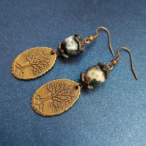 Öreg Tölgy - ásványgyöngyös fülbevaló - ékszer - fülbevaló - lógó fülbevaló - Meska.hu