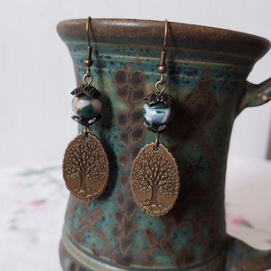 Öreg Tölgy - ásványgyöngyös fülbevaló - ékszer - fülbevaló - lógó fülbevaló - Meska.hu