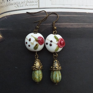 Rózsás lámpagyöngy fülbevaló - Meska.hu