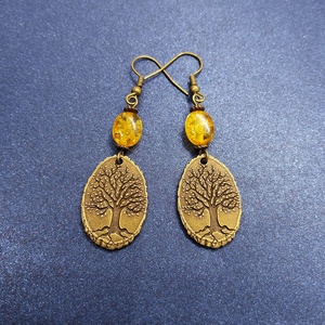 Öreg Tölgy - borostyános fülbevaló - Meska.hu