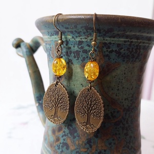 Öreg Tölgy - borostyános fülbevaló - ékszer - fülbevaló - lógó fülbevaló - Meska.hu