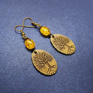 Öreg Tölgy - borostyános fülbevaló - ékszer - fülbevaló - lógó fülbevaló - Meska.hu