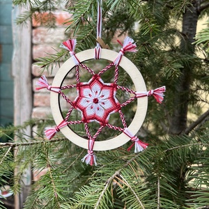 �Hópehely csomózott karácsonyfadísz, Karácsony, Karácsonyi lakásdekoráció, Karácsonyfadíszek, Csomózás, MESKA