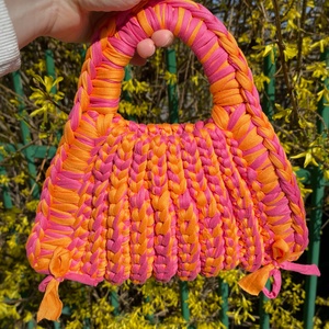 Horgolt mini kézitáska � korall színű, kézműves női táska, Táska & Tok, Kézitáska & válltáska, Kézitáska, Horgolás, MESKA