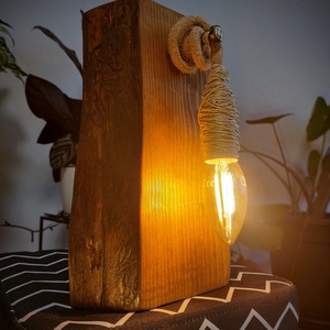 Egyedi kézzel csiszolt vintage stílusú asztali retró lámpa kender vezetékkel - Meska.hu