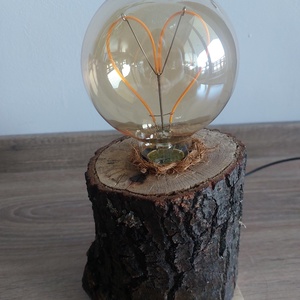 Fa rönk lámpa szív alakú led izzóval  - otthon & életmód - lámpa - asztali lámpa - Meska.hu