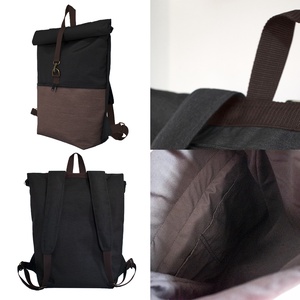 Roll top hátizsák - vízlepergető fekete-barna BASIC (nagy méret) - táska & tok - hátizsák - roll top hátizsák - Meska.hu