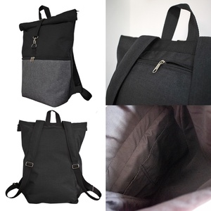 Roll top hátizsák - vízlepergető fekete-szürke BASIC (nagy méret) - táska & tok - hátizsák - roll top hátizsák - Meska.hu