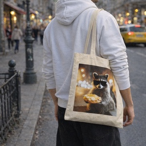 Lángos Raccoon vászontáska - mosómedve mintás tote bag - táska & tok - bevásárlás & shopper táska - shopper, textiltáska, szatyor - Meska.hu