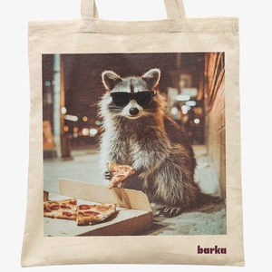 Pizza Raccoon vászontáska - mosómedve mintás tote bag - Meska.hu