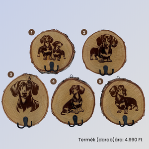 Tacskó mintás gravírozott fa korong pórázakasztóval - otthon & életmód - kisállatoknak - kutyáknak - jutalomfalat tartó - Meska.hu