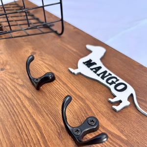 Tacskó mintás fali konzol játéktároló kosárral és póráz akasztóval (névvel kérhető) - otthon & életmód - kisállatoknak - kutyáknak - kutya póráz - Meska.hu