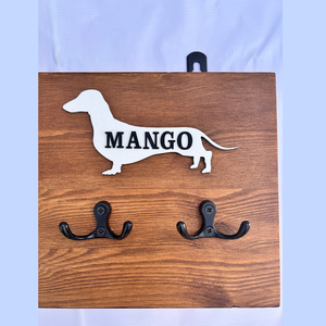 Tacskó mintás fali konzol játéktároló kosárral és póráz akasztóval (névvel kérhető) - otthon & életmód - kisállatoknak - kutyáknak - kutya póráz - Meska.hu