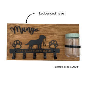 Labrador mintás fali konzol pórázakasztóval és jutalomfalat tartóval (névvel kérhető), Otthon & Életmód, Kisállatoknak, Kutyáknak, Kutya póráz, Famegmunkálás, MESKA