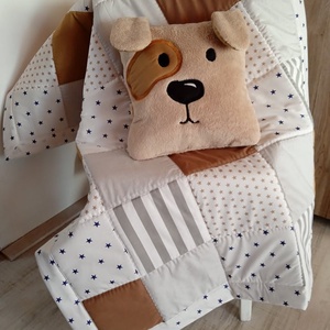 Ovis méretű patchwork takaró kutyus párnával - otthon & életmód - babaszoba, gyerekszoba - babatakaró, gyerek pléd - Meska.hu