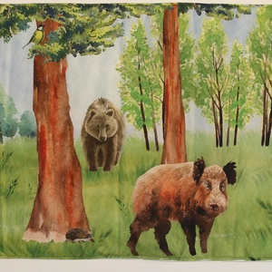 Akvarell erdő-festmény mintás textil falvédő gyerekeknek, mesélő falvédő - otthon & életmód - lakástextil - falvédő - Meska.hu