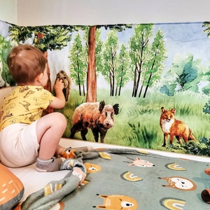 Akvarell erdő-festmény mintás textil falvédő gyerekeknek, mesélő falvédő - otthon & életmód - lakástextil - falvédő - Meska.hu