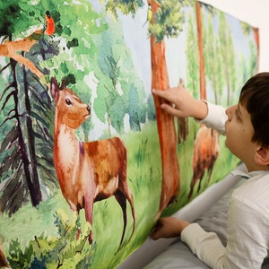 Akvarell erdő-festmény mintás textil falvédő gyerekeknek, mesélő falvédő, Otthon & Lakás, Babaszoba, gyerekszoba, Falvédő gyerekszobába, Varrás, MESKA
