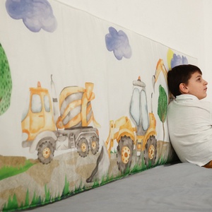 Pasztell munkagép mintás pamut falvédő - 158x64 cm - Meska.hu