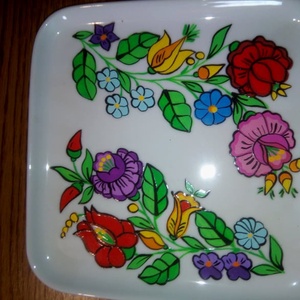 Kalocsai kézzel festett porcelán tál  - Meska.hu