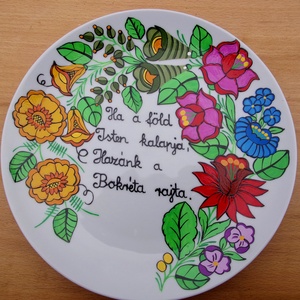 Kalocsai kézzel festett tányér ,álldásal . - Meska.hu