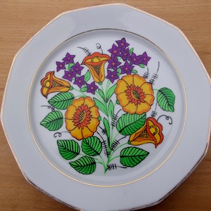 Kalocsai kézzel festett porcelán tányér. - Meska.hu