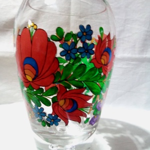 Matyó mintás kézzel festett üveg váza . - otthon & lakás - dekoráció - virágdísz és tartó - váza - Meska.hu
