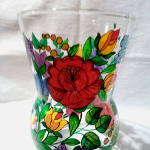 Kalocsai kézzel festett üveg váza ., Otthon & Lakás, Dekoráció, Virágdísz és tartó, Váza, , MESKA