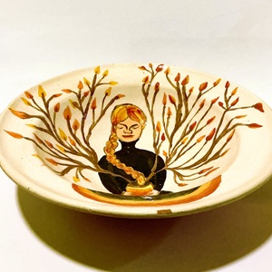 Női mintás kézzel festett mélytányér - otthon & életmód - konyhafelszerelés, tálalás - tálalás - tányér & étkészlet - Meska.hu