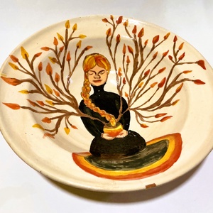 Női mintás kézzel festett mélytányér - otthon & életmód - konyhafelszerelés, tálalás - tálalás - tányér & étkészlet - Meska.hu