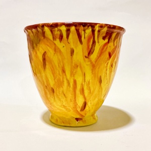 Tűz mintájú, kézzel festett fül nélküli bögre - Meska.hu