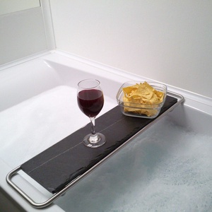 Rozsdamentes acél és fekete pala tálaló Petra részére - otthon & életmód - konyhafelszerelés, tálalás - tálalás - tálca - Meska.hu