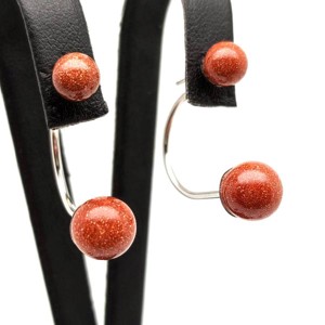 Fülbevaló golyó vörös goldstone dupla 6-8,5mm, Ékszer, Fülbevaló, Pötty fülbevaló, , MESKA