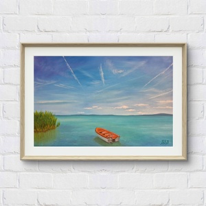 Ringatózó csónak a Balatonon, olaj festmény, 41x27 cm, Művészet, Festmény, Olajfestmény, Festészet, MESKA