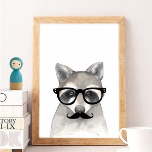 Babaszoba fali dekoráció, vicces hipster állatos - róka, mosómedve, nyuszi, zsiráf fali kép A4 méretben keret nélkül - otthon & életmód - dekoráció - kép & falikép - Meska.hu