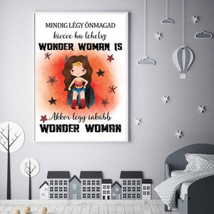 Wonder woman - szuperhős gyerek és babaszoba fali dekoráció, fali kép A3 méretben, Otthon & Lakás, Falra akasztható dekor, Dekoráció, Fotó, grafika, rajz, illusztráció, Papírművészet, Meska