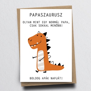 Papaszaurusz Apák napi képeslap - Apák napja ajándék nagypapának, papának, nagyszülőnek, képeslap, egyoldalas - Meska.hu