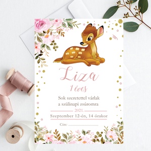 Születésnapi meghívó - cuki Bambi dizájnnal. Babaváró, szülinap, babaköszöntő, meghívó., Otthon & Lakás, Papír írószer, Meghívó, Fotó, grafika, rajz, illusztráció, Papírművészet, Meska