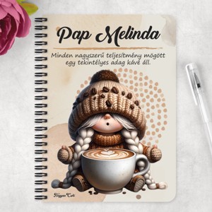 Személyre szabható kávés manó lány - Imádom a kávét mintás A5-ös füzet - otthon & életmód - papír, írószer - jegyzetfüzet & napló - Meska.hu