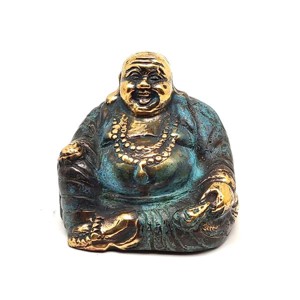 Réz figura Buddha nevető kék arany 5x6cm - Meska.hu