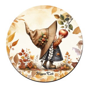 Őszi manó lány és az alma mintás bögre alátét, , , MESKA