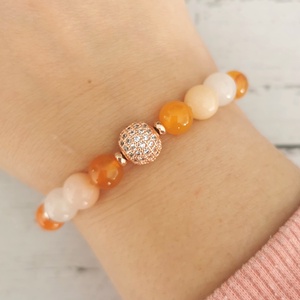 Aventurin - narancs achát ásványkarkötő rosegold cirkónia dísszel, Ékszer, Karkötő, Gyöngyös karkötő, Ékszerkészítés, MESKA