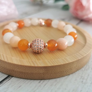 Aventurin - narancs achát ásványkarkötő rosegold cirkónia dísszel - ékszer - karkötő - gyöngyös karkötő - Meska.hu