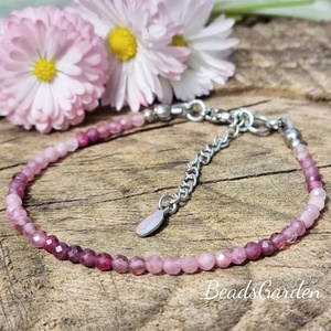 Vörös és pink Turmalin karkötő nemesacél szerelékkel, Ékszer, Karkötő, Gyöngyös karkötő, Ékszerkészítés, MESKA