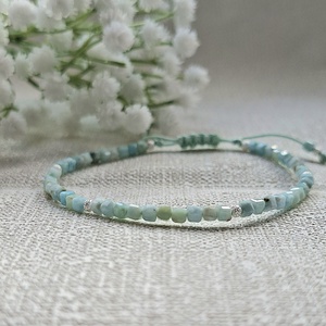 Larimar karkötő, ezüst golyókkal - ékszer - karkötő - gyöngyös karkötő - Meska.hu