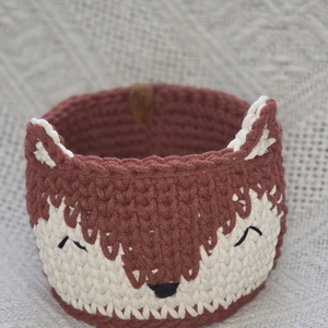 Rókás horgolt kosár/tároló, Baba - mama, Babaszobabútor, Játéktároló, Horgolás, MESKA